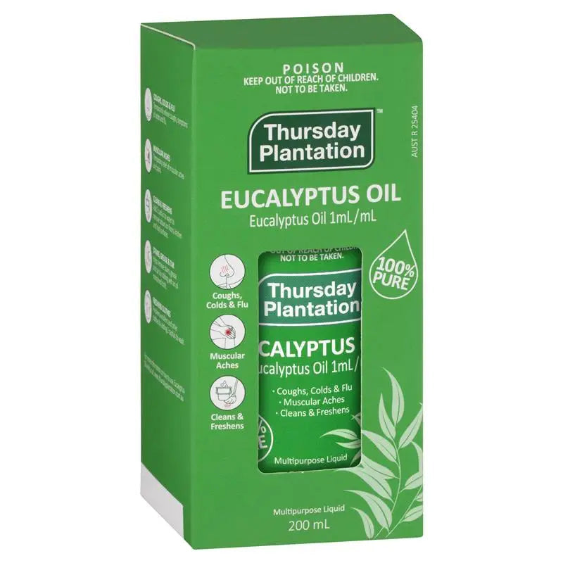 Australia Thursday Plantation Eucalyptus Oil 100%Pure Natural 200ml Relieve Cold Flu Symptoms Mild Arthritic Muscular Aches Pain HALALZEN
