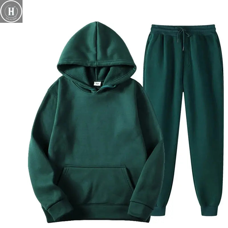 New Tracksuit Women Elegant Solid Suits Fleece Warm Hoodies 2 Piece Set Autumn Winter Fashion Oversized Sweatshirts Tracksuit HALALZEN