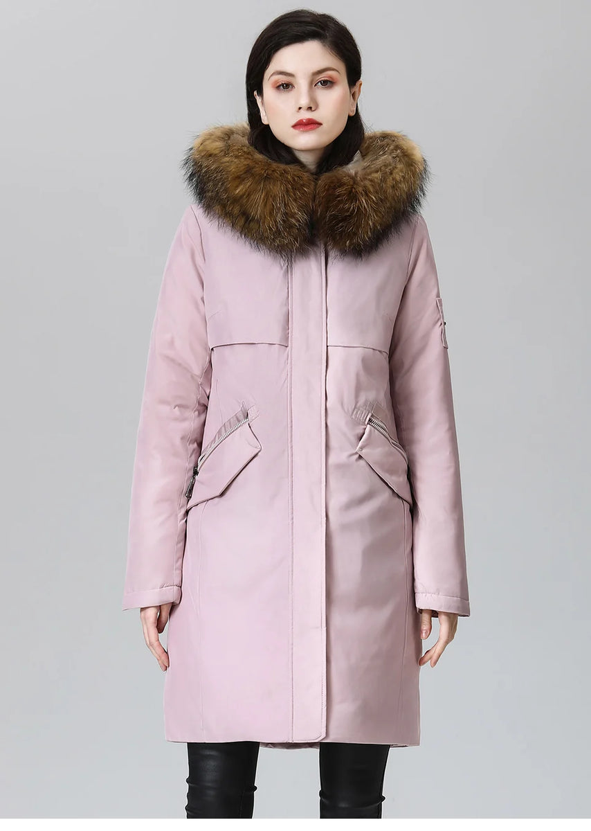 GASMAN women's winter coats 2022 Long fashion Women coat Fur collar warm parka Pink waterproof down jacket female 1821