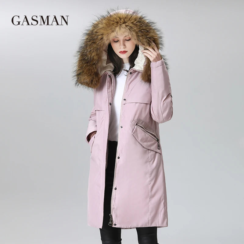 GASMAN women's winter coats 2022 Long fashion Women coat Fur collar warm parka Pink waterproof down jacket female 1821