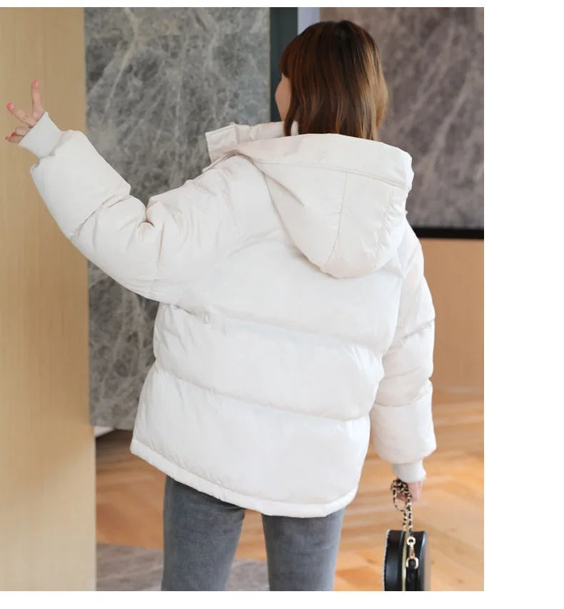 2024 Winter Women Jacket Yellow Short Hooded Cotton Padded Female Coat Thicken Warm Outwear Loose Waterproof Women Parka Femme