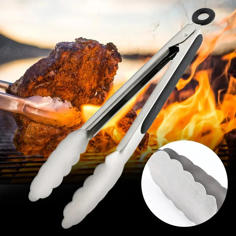 9/12/16 Inch Long Bbq Tongs Non-Slip Handle Stainless Steel Fried Barbecue Clip Salad Bread Clamp Kitchen Tools Meat Food Clip Halalzen