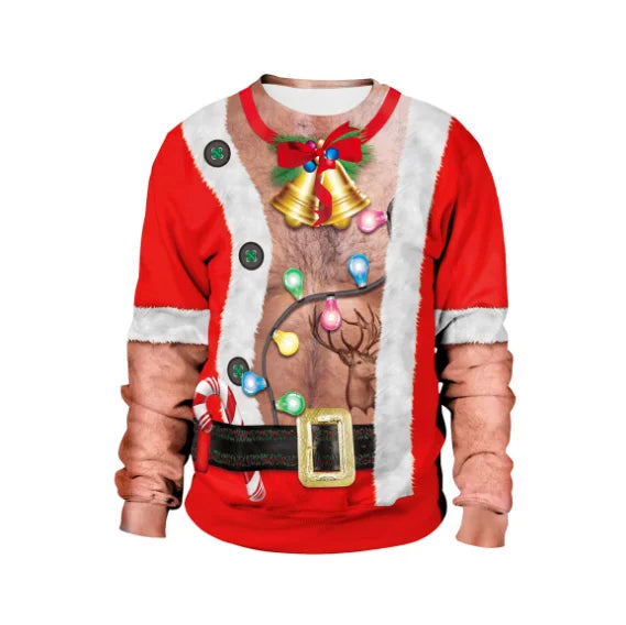 Ugly Christmas Fake sweaterr Unisex Men Women For Holidays Santa Cat Elf Christmas Funny Fake Hair Sweater Autumn Winter Blouses