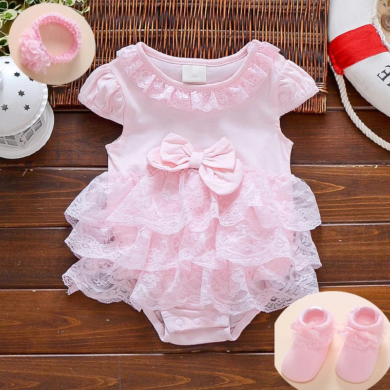 Newborn Baby summer bodysuit infant girls princess dress baby christening baptism gown party wedding 0-3 3-6 6-9 months bodysuit