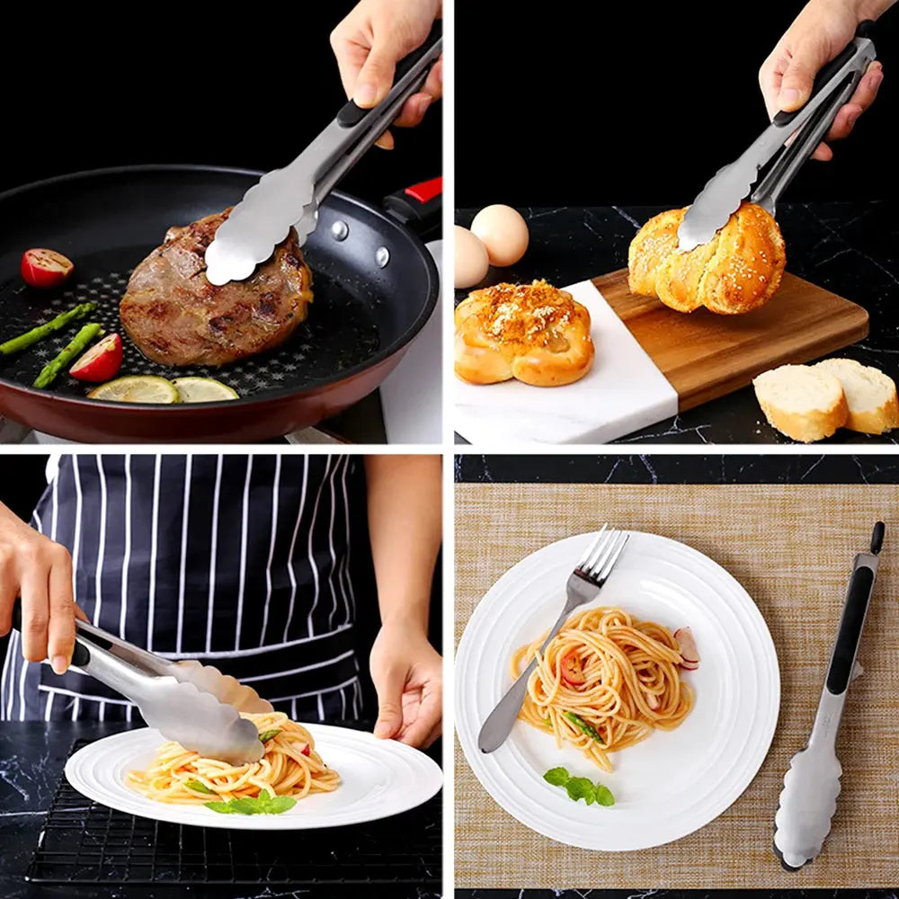 9/12/16 Inch Long Bbq Tongs Non-Slip Handle Stainless Steel Fried Barbecue Clip Salad Bread Clamp Kitchen Tools Meat Food Clip Halalzen