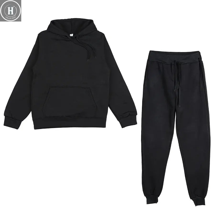 Two Piece Set Casual Fleece Tracksuit Women Winter 2020 HALALZEN