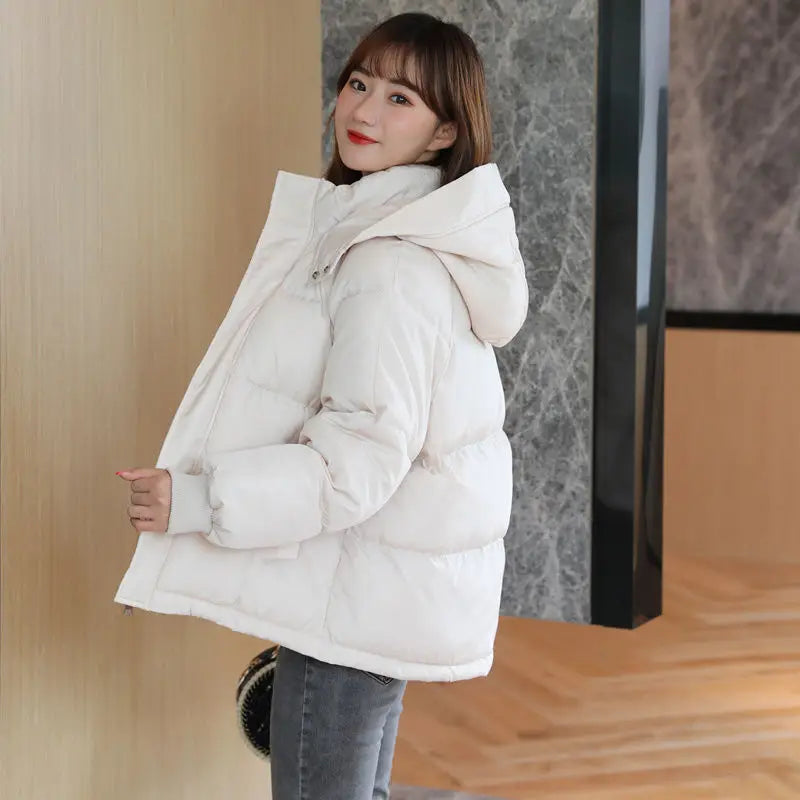 2024 Winter Women Jacket Yellow Short Hooded Cotton Padded Female Coat Thicken Warm Outwear Loose Waterproof Women Parka Femme