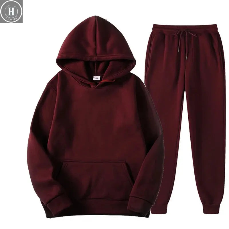 New Tracksuit Women Elegant Solid Suits Fleece Warm Hoodies 2 Piece Set Autumn Winter Fashion Oversized Sweatshirts Tracksuit HALALZEN
