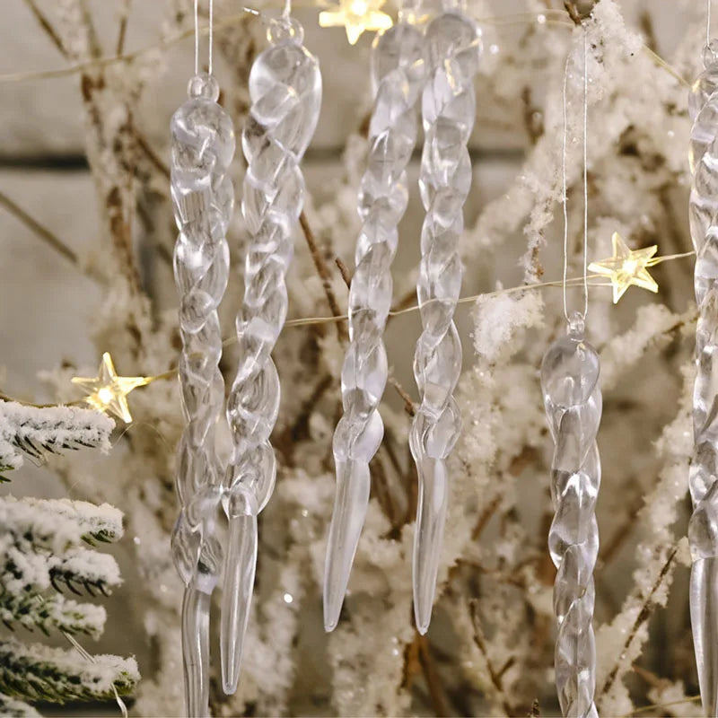 10pcs 13cm Christmas Simulation Ice Xmas Tree Hanging Ornament Fake Icicle Winter Party Christmas New Year Home Decoration 2023