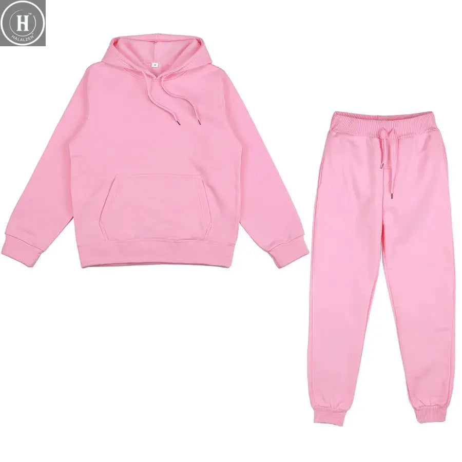 Two Piece Set Casual Fleece Tracksuit Women Winter 2020 HALALZEN