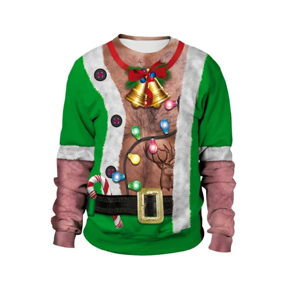 Ugly Christmas Fake sweaterr Unisex Men Women For Holidays Santa Cat Elf Christmas Funny Fake Hair Sweater Autumn Winter Blouses