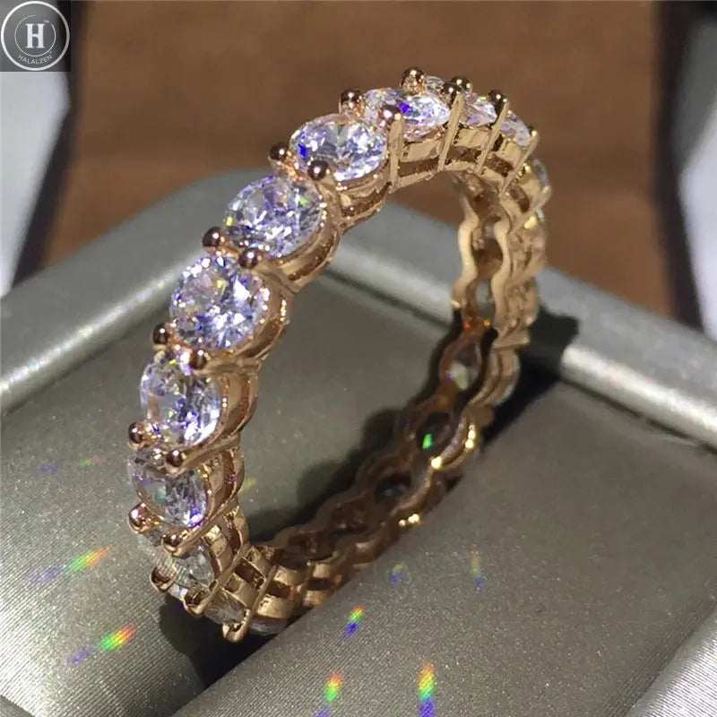 Brand Real 925 Sterling Silver ring Round 4mm Lab Diamond Cz Engagement wedding band rings For women men Party Jewelry HALALZEN