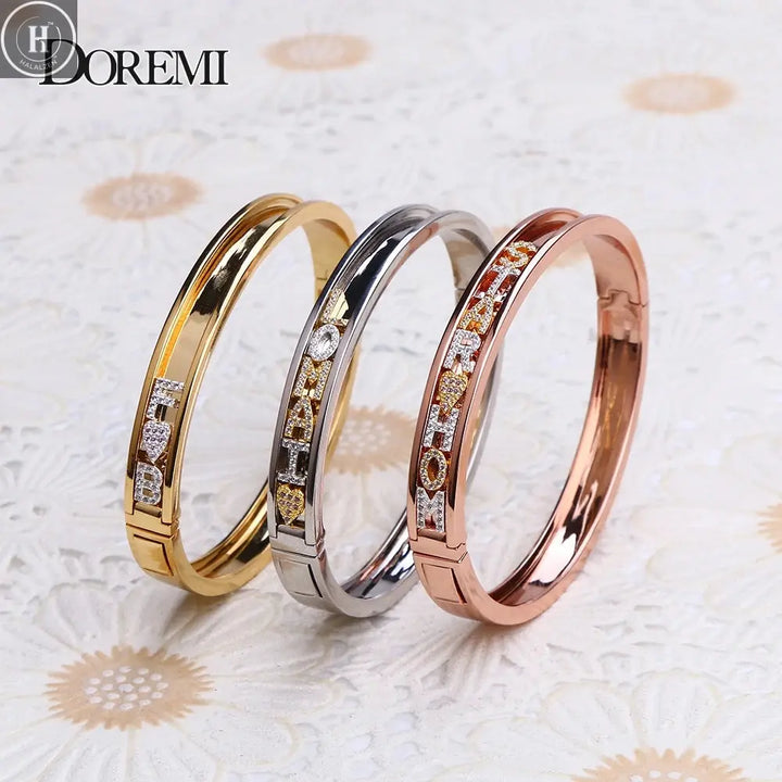 DOREMI DIY Zirconia Letters Custom Bangles Personalized Name Detachable Slider Charms Bangles Custom Name Bracelets Bangle Slide HALALZEN