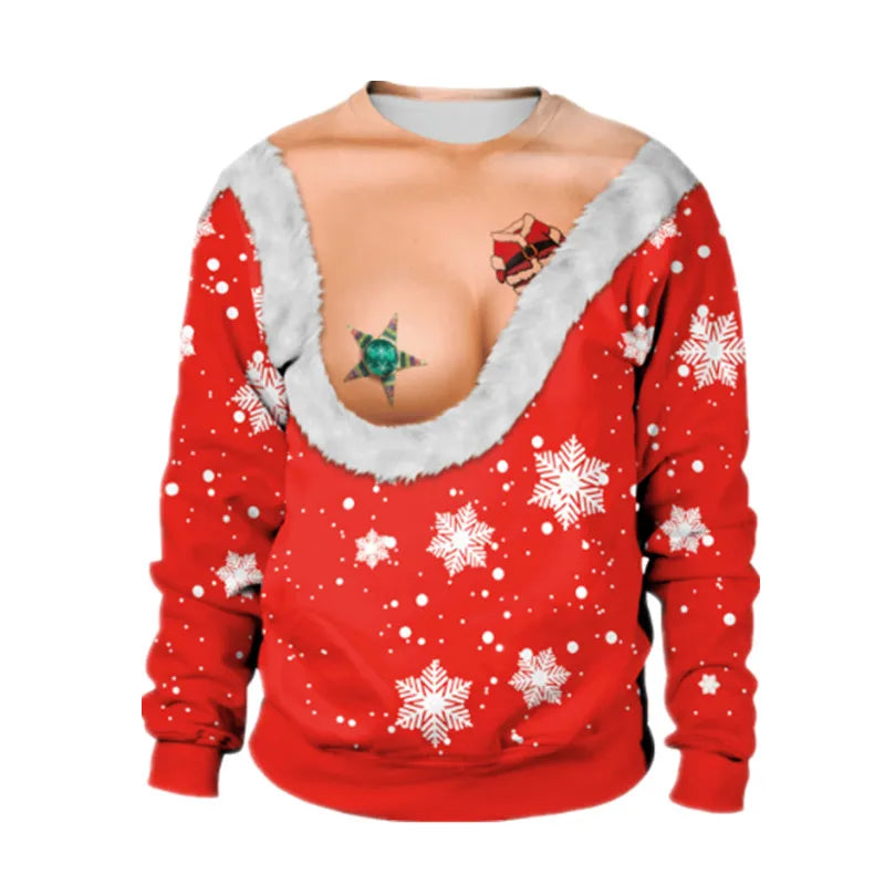 Ugly Christmas Fake sweaterr Unisex Men Women For Holidays Santa Cat Elf Christmas Funny Fake Hair Sweater Autumn Winter Blouses