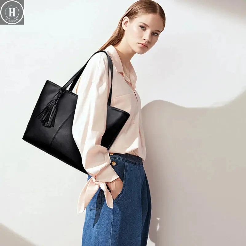 Ladies Large Capacity Handbags Women Retro Tassel Design Tote Luxury Brand PU Leather Shoulder Bag Female Top Handle Sac A Main HALALZEN