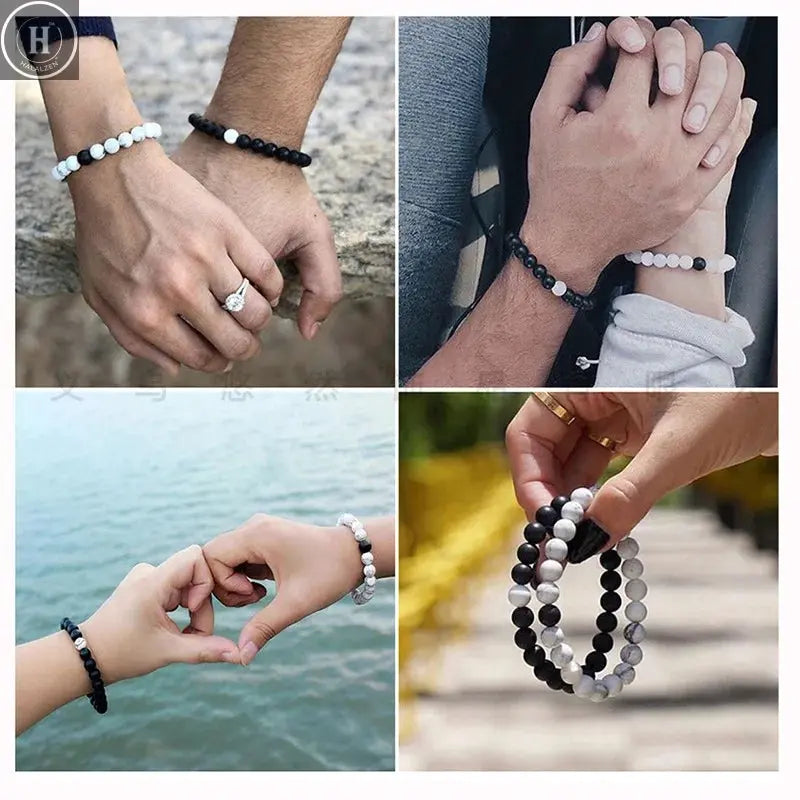2Pcs/set Couple Distance Beaded Bracelet Natural Stone Strand Bracelets Homme Charm Yoga Jewelry Gifts for Women Men Best Friend HALALZEN