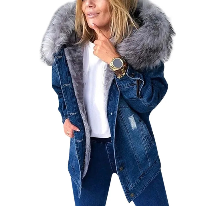 2024 Women Winter Denim Jackets Coat Fashion Plush Collar Warm Retro Fleece Lined Coat Women Chaquetas De Mezclilla Para Mujer