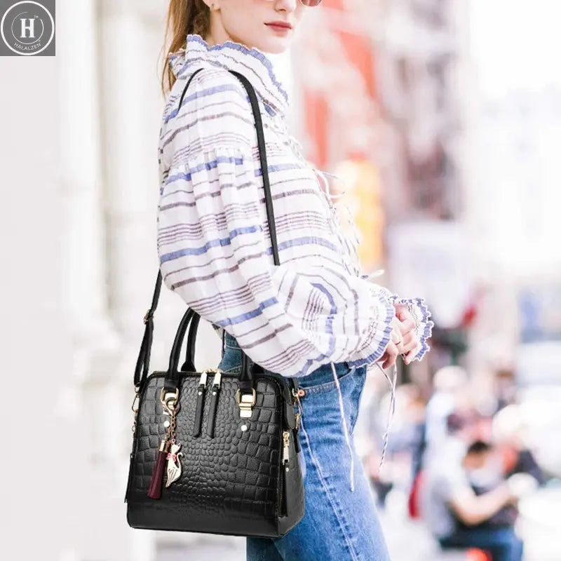 2022 Retro Alligator Women Luxury PU Leather Handbags Female Tassel Designer Shoulder Messenger Bags Casual Ladies Tote Bolsas HALALZEN