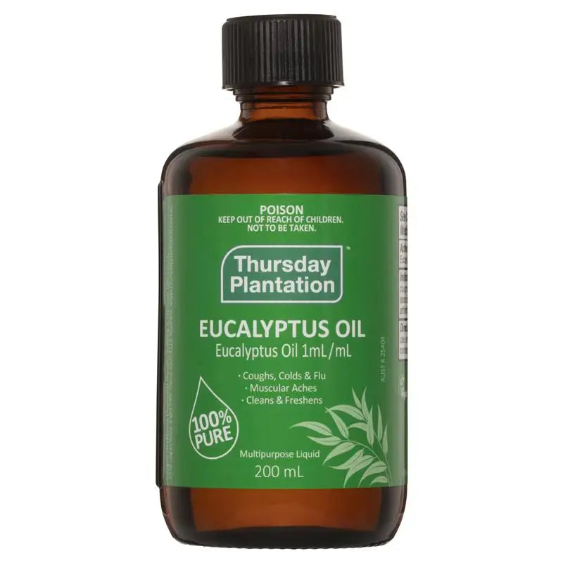 Australia Thursday Plantation Eucalyptus Oil 100%Pure Natural 200ml Relieve Cold Flu Symptoms Mild Arthritic Muscular Aches Pain HALALZEN