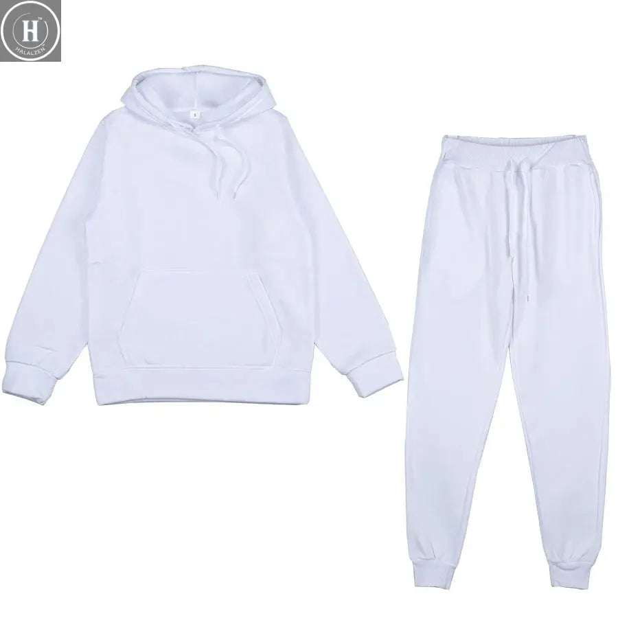 Two Piece Set Casual Fleece Tracksuit Women Winter 2020 HALALZEN