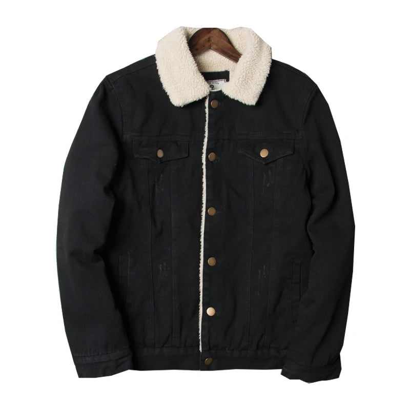 Winter Fashion Men Faux Fur Lining Jean Jackets Male Fleece Jacket Single Breasted Denim Coat Slim Fit Thick Warm Casual Outwear