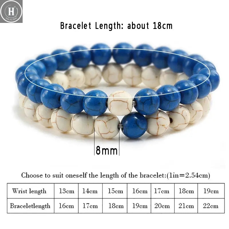 2Pcs/set Couple Distance Beaded Bracelet Natural Stone Strand Bracelets Homme Charm Yoga Jewelry Gifts for Women Men Best Friend HALALZEN