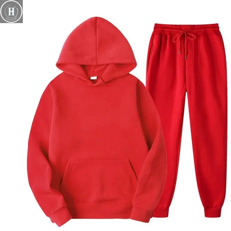 New Tracksuit Women Elegant Solid Suits Fleece Warm Hoodies 2 Piece Set Autumn Winter Fashion Oversized Sweatshirts Tracksuit HALALZEN