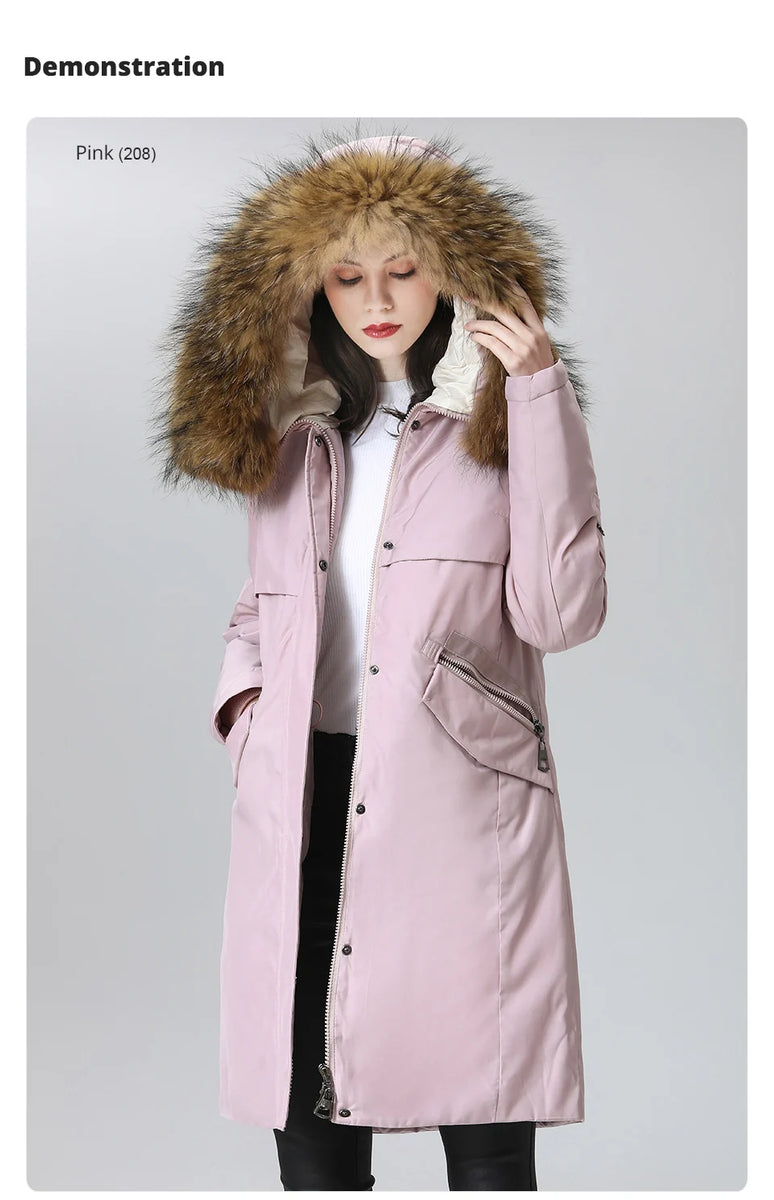 GASMAN women's winter coats 2022 Long fashion Women coat Fur collar warm parka Pink waterproof down jacket female 1821