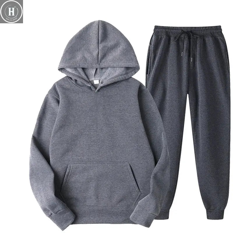 New Tracksuit Women Elegant Solid Suits Fleece Warm Hoodies 2 Piece Set Autumn Winter Fashion Oversized Sweatshirts Tracksuit HALALZEN