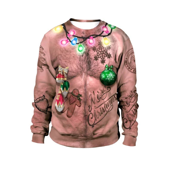 Ugly Christmas Fake sweaterr Unisex Men Women For Holidays Santa Cat Elf Christmas Funny Fake Hair Sweater Autumn Winter Blouses