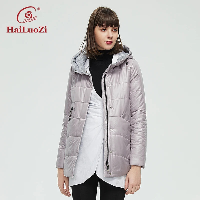 HaiLuoZi Spring Women Jacket Short Parka Fashion Casual Waterproof Warm Women's Autumn Coat Zipper Hooded Female Outwear 875