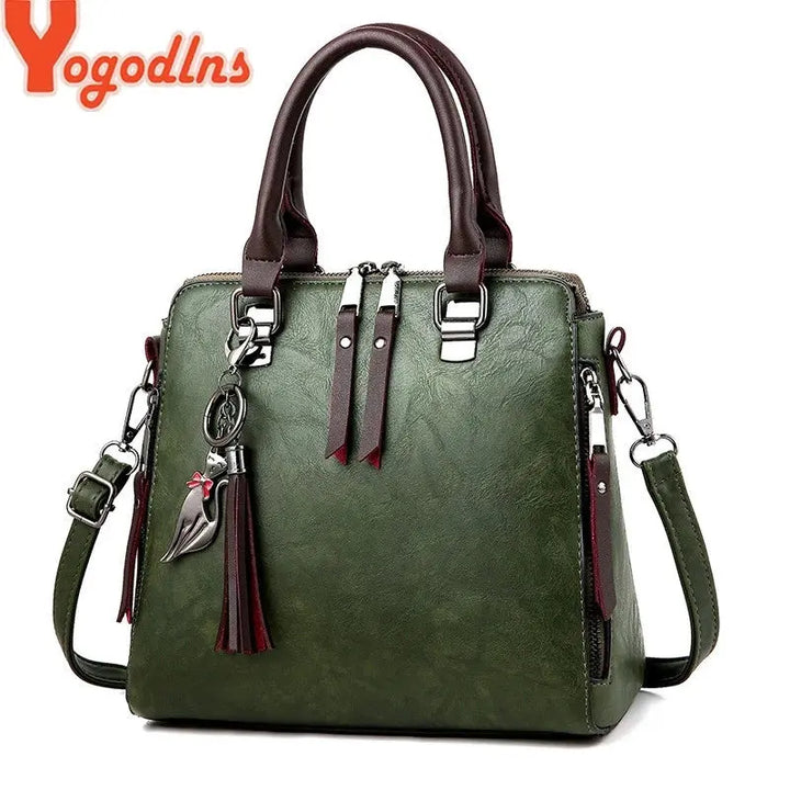 Yogodlns Vintage Leather Women's HandBags Ladies Messenger Bags Totes Tassel Designer Crossbody Shoulder Bag Boston Hand Bags HALALZEN