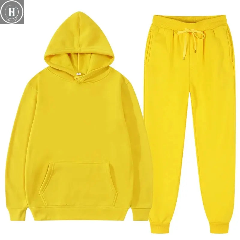 New Tracksuit Women Elegant Solid Suits Fleece Warm Hoodies 2 Piece Set Autumn Winter Fashion Oversized Sweatshirts Tracksuit HALALZEN