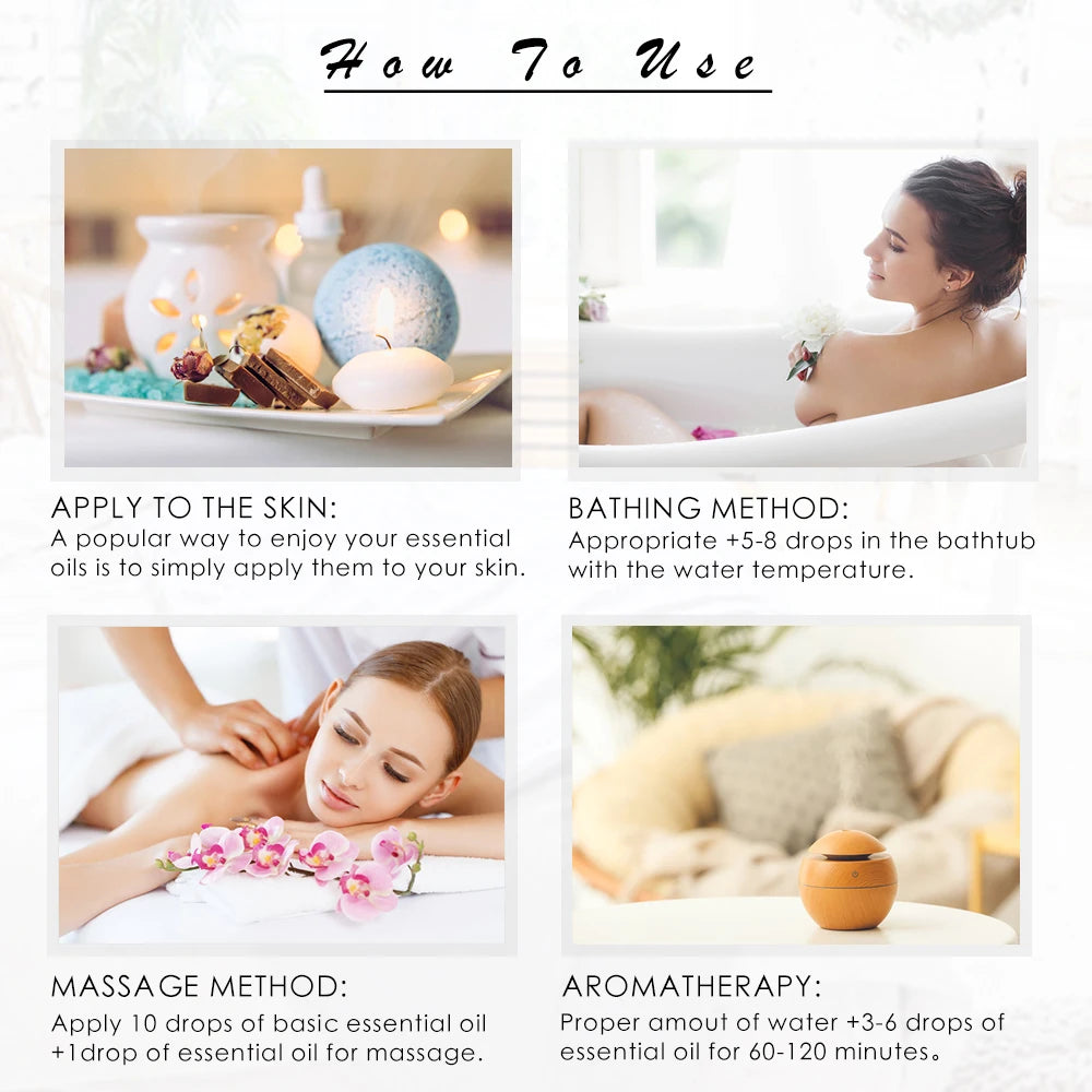 10ML Pure Natural Essential Oils Lemongrass Lavender Mint Lemon Citronella Tea Tree Vanilla Oil for Humidifier Diffuser HALALZEN