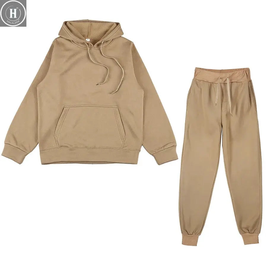 Two Piece Set Casual Fleece Tracksuit Women Winter 2020 HALALZEN