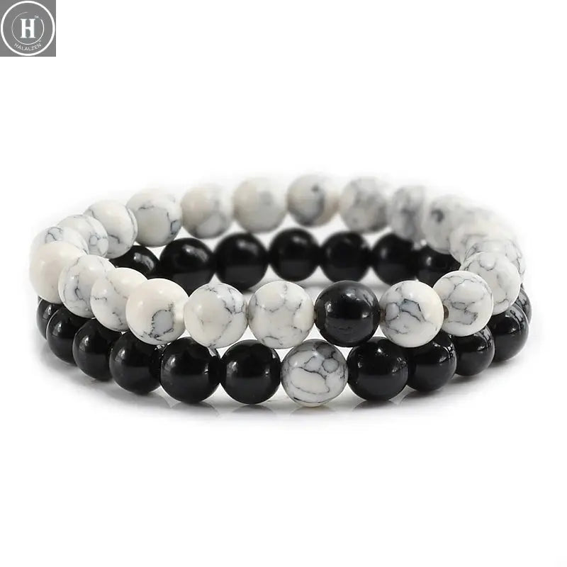 2Pcs/set Couple Distance Beaded Bracelet Natural Stone Strand Bracelets Homme Charm Yoga Jewelry Gifts for Women Men Best Friend HALALZEN