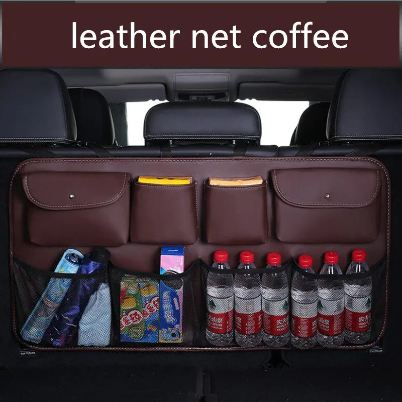 High quality leather Car Rear Seat Back Storage Bag Multi Pocket Car Trunk Organizer Auto Stowing Tidying Interior Accessories