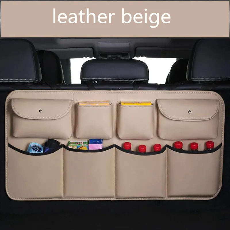 High quality leather Car Rear Seat Back Storage Bag Multi Pocket Car Trunk Organizer Auto Stowing Tidying Interior Accessories