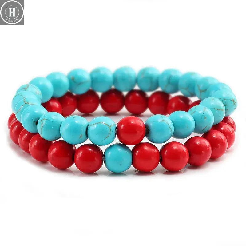 2Pcs/set Couple Distance Beaded Bracelet Natural Stone Strand Bracelets Homme Charm Yoga Jewelry Gifts for Women Men Best Friend HALALZEN