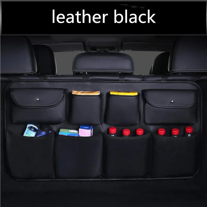 High quality leather Car Rear Seat Back Storage Bag Multi Pocket Car Trunk Organizer Auto Stowing Tidying Interior Accessories