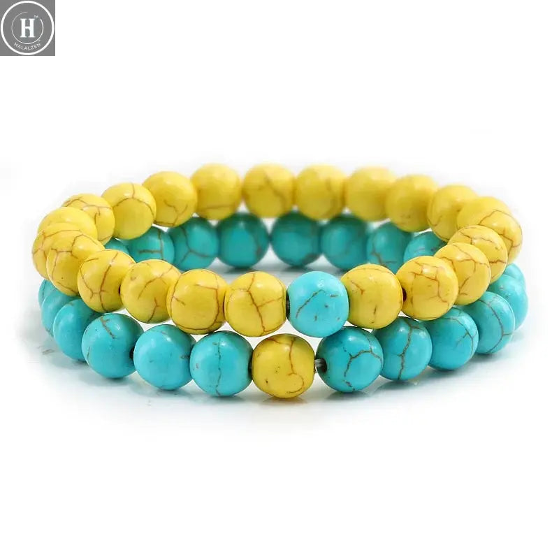 2Pcs/set Couple Distance Beaded Bracelet Natural Stone Strand Bracelets Homme Charm Yoga Jewelry Gifts for Women Men Best Friend HALALZEN
