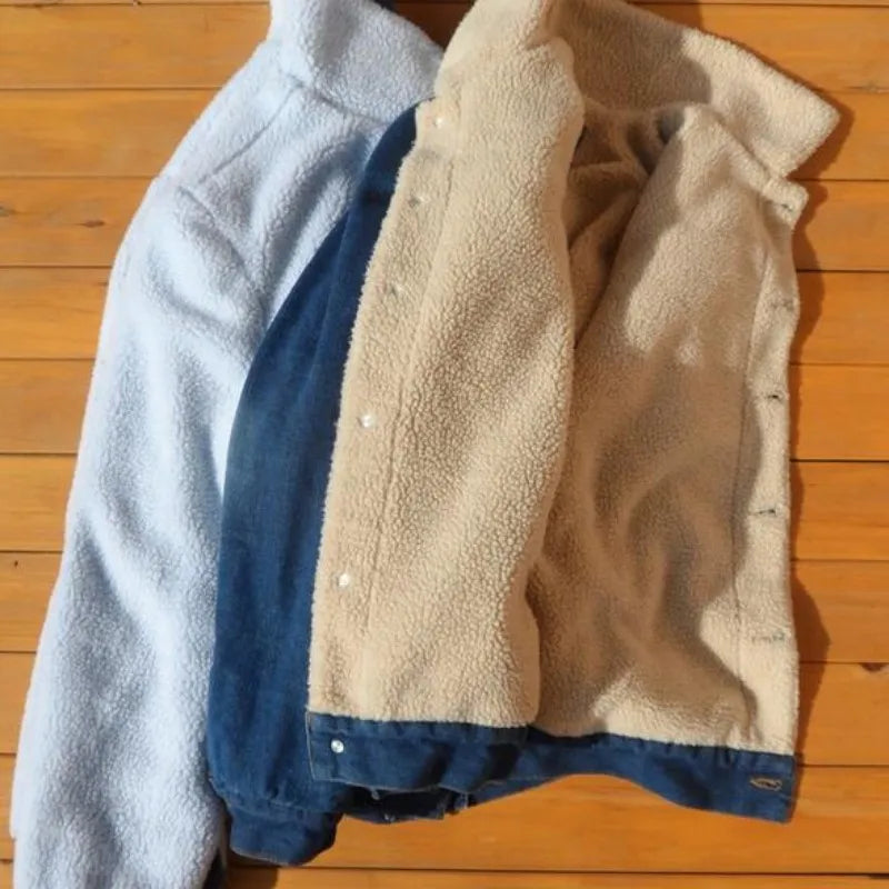 Winter Fashion Men Faux Fur Lining Jean Jackets Male Fleece Jacket Single Breasted Denim Coat Slim Fit Thick Warm Casual Outwear