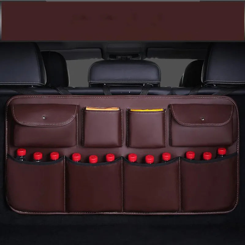 High quality leather Car Rear Seat Back Storage Bag Multi Pocket Car Trunk Organizer Auto Stowing Tidying Interior Accessories