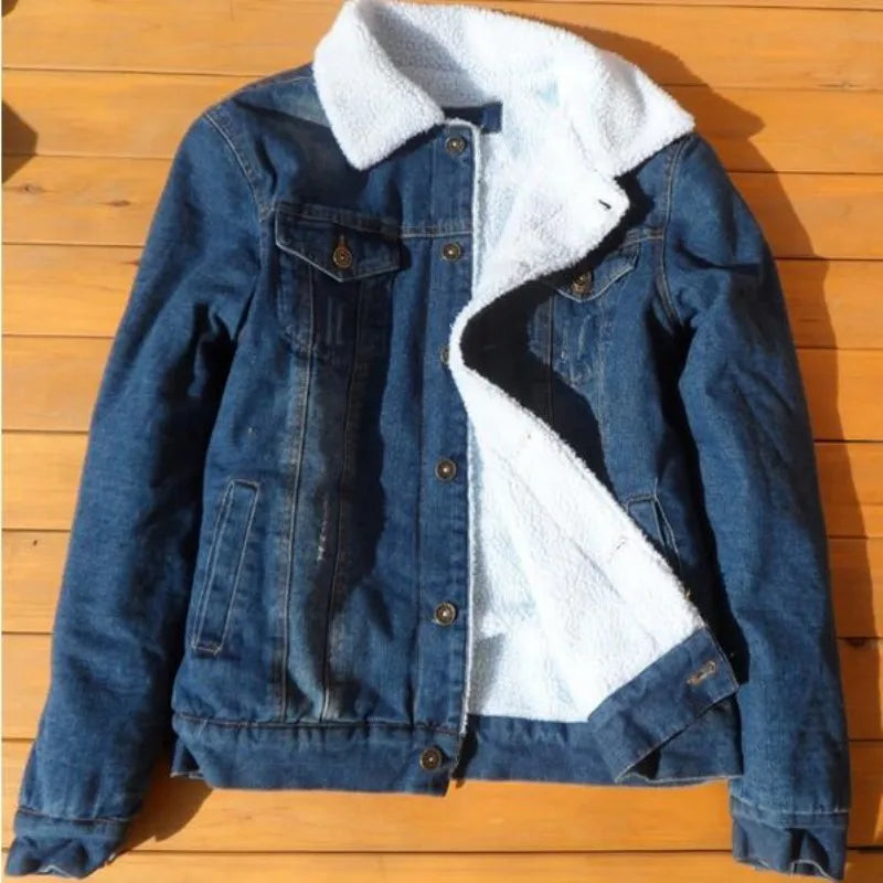 Winter Fashion Men Faux Fur Lining Jean Jackets Male Fleece Jacket Single Breasted Denim Coat Slim Fit Thick Warm Casual Outwear