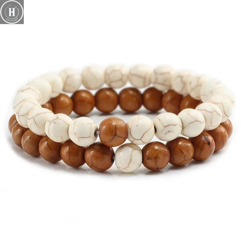 2Pcs/set Couple Distance Beaded Bracelet Natural Stone Strand Bracelets Homme Charm Yoga Jewelry Gifts for Women Men Best Friend HALALZEN