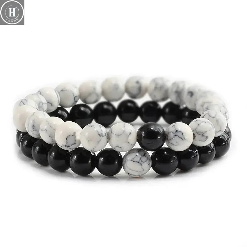 2Pcs/set Couple Distance Beaded Bracelet Natural Stone Strand Bracelets Homme Charm Yoga Jewelry Gifts for Women Men Best Friend HALALZEN