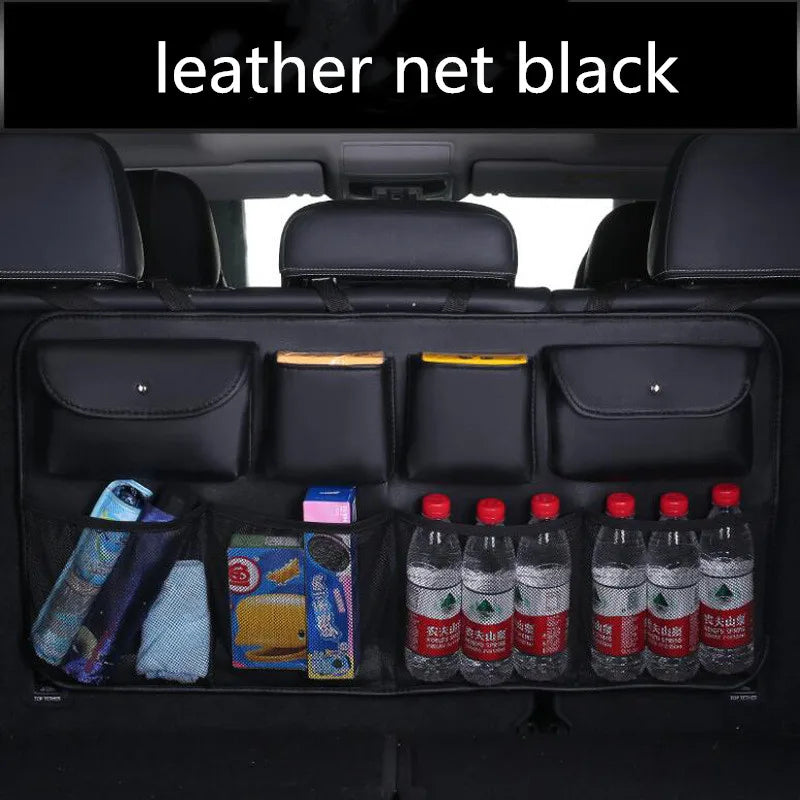 High quality leather Car Rear Seat Back Storage Bag Multi Pocket Car Trunk Organizer Auto Stowing Tidying Interior Accessories