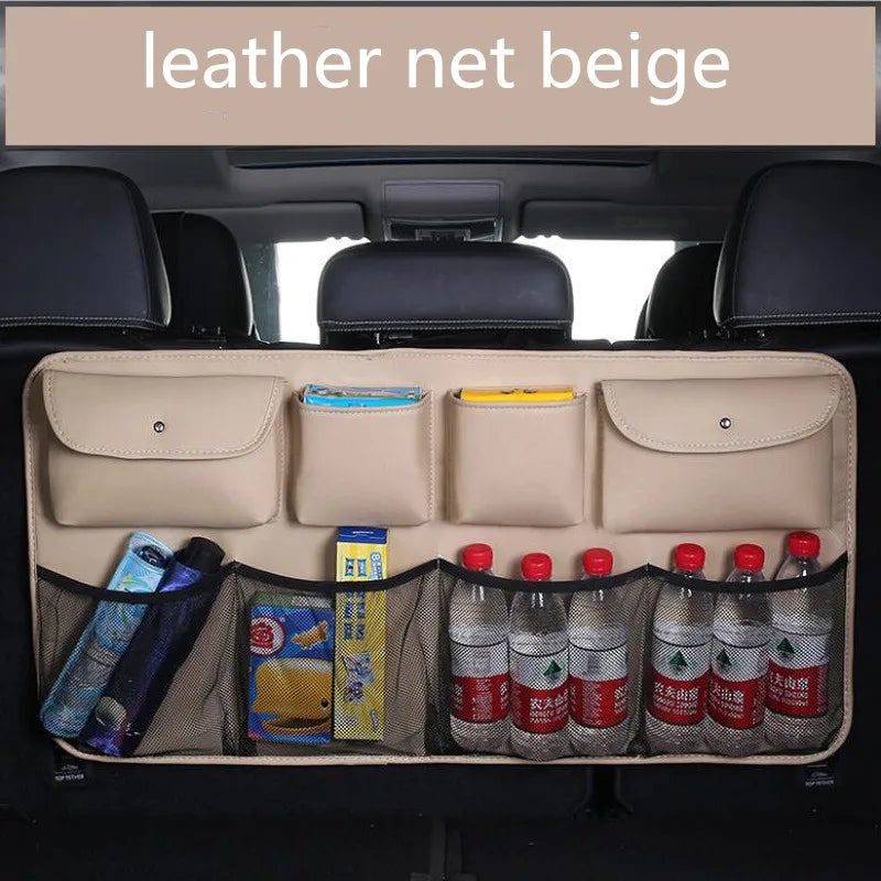 High quality leather Car Rear Seat Back Storage Bag Multi Pocket Car Trunk Organizer Auto Stowing Tidying Interior Accessories