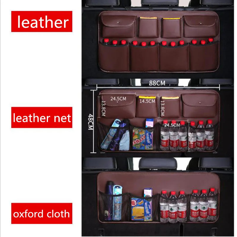 High quality leather Car Rear Seat Back Storage Bag Multi Pocket Car Trunk Organizer Auto Stowing Tidying Interior Accessories