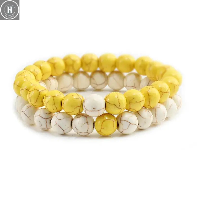 2Pcs/set Couple Distance Beaded Bracelet Natural Stone Strand Bracelets Homme Charm Yoga Jewelry Gifts for Women Men Best Friend HALALZEN